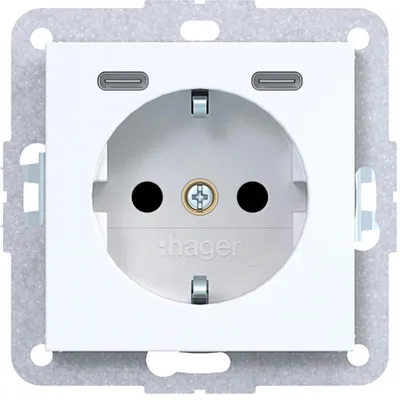Image de Prise Hager SCHUKO avec USB WAS4055WG, type C, 20 W, A.x/C.x, blanc brillant