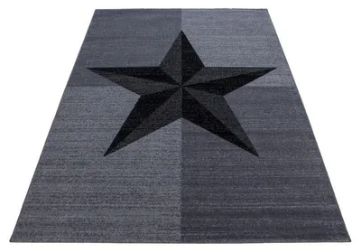 Image de Ayyildiz | Tapis Moderne - Modèle Étoile - 140 cm x 200 cm - Gris et Noir - Antidérapant et Doux