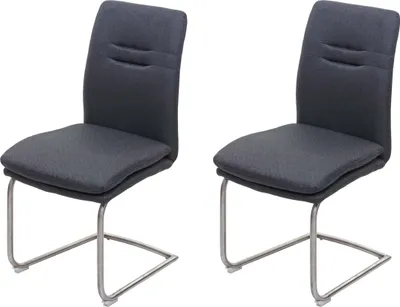 Produktbild von 2er-Set Esszimmerstuhl | HxBxT 92x47x57cm | Sitzhöhe 49cm | Stoff/Textil Edelstahl gebürstet | Dunkelgrau | Küchenstuhl Freischwinger Stuhl