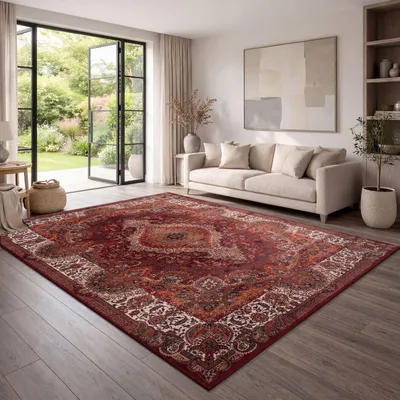 Produktbild von TT Home Vintage Teppich Wohnzimmer klassischer Kurzflor, rutschfest & robust, weicher Flor, pflegeleicht, orientalisch Retro, Esszimmer Waschbar Größe 160x220 cm