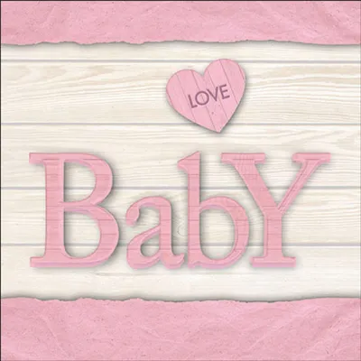 Produktbild von 20 Servietten Baby Love Girl - Baby auf Holz rosa 33x33cm
