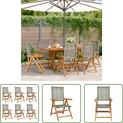 Produktbild von The Living Store Gartenstuhl Verstellbar 6 Stk. Grau Poly Rattan Massivholz