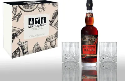 Produktbild von Plantation Rum Geschenkset OFTD Overproof 0,7L (69% Vol) Barbados Guyana Jamaica + 2x Tumbler Kristalloptik- [Enthält Sulfite]