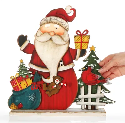 Produktbild von COM-FOUR® Dekorativer Aufsteller für Weihnachten - Weihnachtsmann aus Holz zum Hinstellen - Weihnachtsdekoration zum Verzieren und Verschenken
