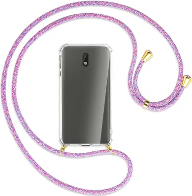 Produktbild von Handykette Backcover-Schutzhülle mit Band (Metall goldfarben) für Nokia 3 - lila/rosa/blau