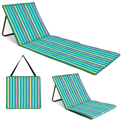 Produktbild von just be... Strand-Sonnenmatte, faltbar, leicht, verstellbar, Sonnenliege mit Rückenlehne und Tasche für Urlaub, Garten, Festivals, dunkel-mehrfarbig