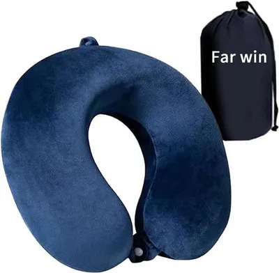 Imagen del producto de Almohada de viaje Unyqoos® para el cuello: forma de U con contornos ergonómicos, 100% espuma viscoelástica, ligera y portátil, funda de terciopelo lavable, color azul