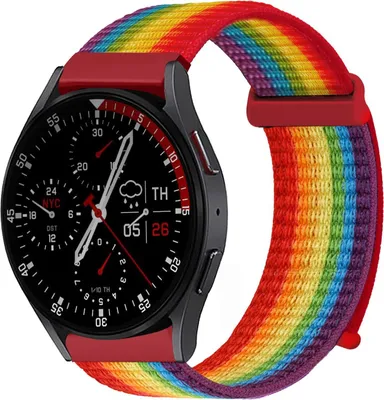 Produktbild von Smartwatch Armband für Samsung Galaxy Watch7 40mm Nylon Textil Band Ersatzband Wechselband Klettverschluss flexibel atmungsaktiv Regenbogenfarben