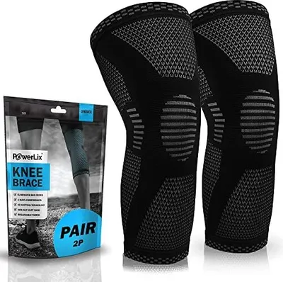 Image de POWERLIX genouillère de sport pour femmes/ hommes (1 paire), compression genouillère de sport pour genouillères, ACL, volley-ball, sport, noir, L
