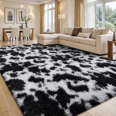 Produktbild von Hochflor Teppich Wohnzimmer 120x160 cm Kuhfarbe
