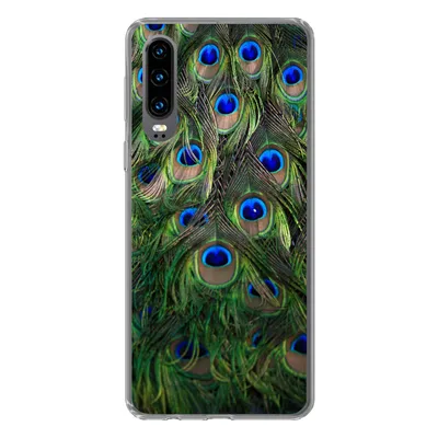 Produktbild von MuchoWow® Handyhülle Schutzhülle Hülle für Huawei P30 Nahaufnahme von Pfauenfedern Silikon Softcase Handy Hülle - Kartenbesitzer