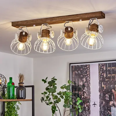 Produktbild von Cotes »Cotes« Deckenlampe aus Holz/Metall, Braun/Weiß Schirme, Gitter-Optik
