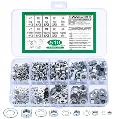 Produktbild von Sechskant Muttern & Unterlegscheiben Set Stahl M2-M6 510 Stück