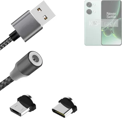 Produktbild von K-S-Trade Hochwertiges Magnet-Lade-kabel Sync-Kabel Daten-Kabel kompatibel mit OnePlus Nord 3 5G mit USB-Typ-C-Anschluss und Micro-USB-Anschluss 2A