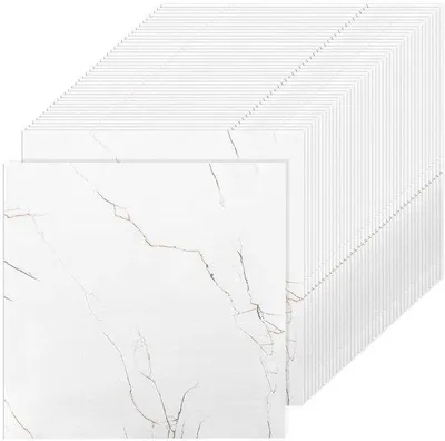 Obrázok produktu pre Vinylová podlaha z PVC, 30 x 30 cm, samolepiaca, vodovzdorná, protišmyková, biela, mramorovaná.