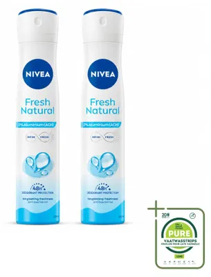 Image de 2 x Déodorant spray NIVEA Fresh Natural - 0% d'aluminium - 200 ml - Lot de 2