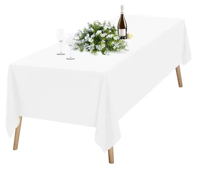 Immagine prodotto di Tovaglia rettangolare bianca, 153 x 320 cm, in poliestere, lavabile, ideale per tavoli da banchetto