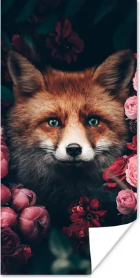 Produktbild von MuchoWow® Poster Fuchs - Blumen - Tiere 20x40 cm - Plakat - Foto
