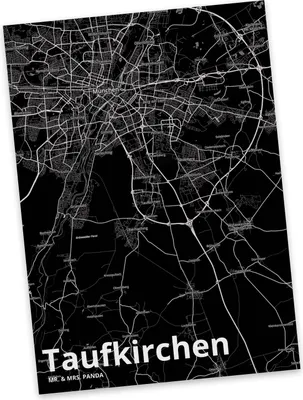 Produktbild von Mr. & Mrs. Panda einzelkarte Taufkirchen - Geschenk, Postkarte, Fotokarte, Kunstkarten, Stadt Dorf Karte Landkarte Map Stadtplan, Ansichtskarten, Postkarten, Grußkarte