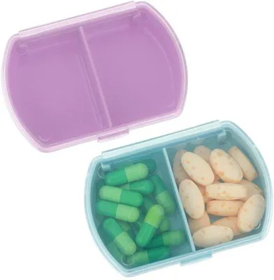 Zdjęcie produktu dla Ibenzoa® Kompaktowe, przenośne pudełko na tabletki z 2 przegródkami i bezpiecznym zamykaniem na zatrzask – pojemnik na leki i suplementy diety