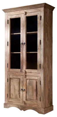 Produktbild von MASSIVMOEBEL24.DE Vitrine Sheesham 90x40x190 grau geölt LEEDS #47