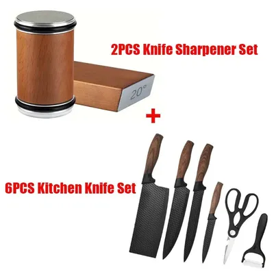 Produktbild von Messerschärfer-Set und Küchenmesser-Set - Rollschärfer mit Diamantschleifstein - Stahlklingen - Scharfe Klingen - 1 Set