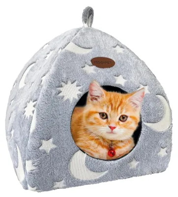 Produktbild von Katzenkorb - Plüsch Katzenzelt mit waschbarem Kissen - Faltbar - Rutschfester Boden - Weich und Warm - 45 x 45 x 41 cm - Katzenhaus