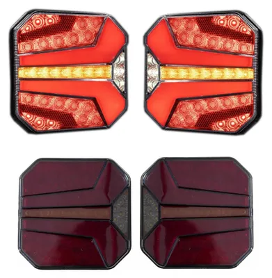 Obrázok produktu pre Sada LED zadných svetiel s 4 funkciami pre prívesy / nákladné vozidlá – obrysové svetlo, brzdové svetlo, dynamický smerový ukazovateľ, cúvacia svetlá, 24 V