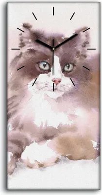 Produktbild von Leinwand Wanduhr Wandkunst Uhr 30x60 Gemälde Abstraktes Aquarell Tier Katze - schwarze Hände