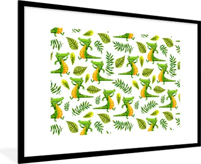 Produktbild von MuchoWow® Gerahmtes Poster Krokodil - Dschungel - Design - Kind 90x60 cm - Poster mit Schwarzem Bilderrahmen Wandposter Rahmen Foto Bilder - Wanddekoration - Fotos