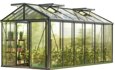 Produktbild von GFP Gewächshaus Diamas 24 Premium 235x460 cm mit integriertem Fundament 16 mm Doppelstegplatten, Farbe Anthrazit