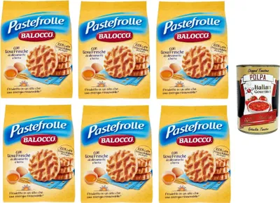 Produktbild von Balocco Pastefrolle Biscotti con latte italiano e uova fresche Kekse mit italienischer Milch und frischen Eiern biscuits cookies 100% Italienische Kekse 6x 700g + Italian Gourmet polpa 400g
