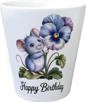 Zdjęcie produktu dla Myszka z doniczką z bratkami HAPPY BIRTHDAY
