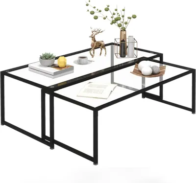 Image de Ensemble de deux tables basses - Table d'appoint - Table en verre - Table de salon - Petite table d'appoint - Verre trempé