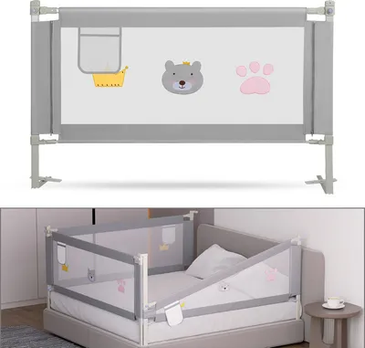 Image de Fiqops Barrière de sécurité pour lit d'enfant Barrière de sécurité pour lit d'enfant 200cm, Réglable en hauteur Barrière de sécurité pour lit, Joli motif Barrière de sécurité pour lit d'enfant pliable