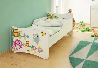 Produktbild von Best for Kids Kinderbett 90x200 cm mit Matratze und Rausfallschutz Eulen
