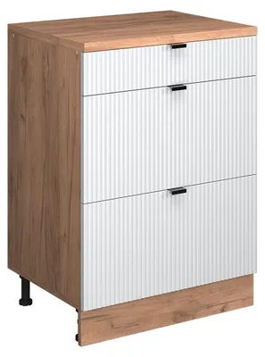 Obrázek produktu pro Kuchyňská skříňka pod šikmou střechu Vicco R-Line Bílé zvlnění 60 cm bez šikminy se 3 zásuvkami, Model 61723