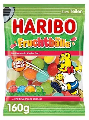 Produktbild von HARIBO WM Fruchtbälle Tüte süß / saures Fruchtgummi mit Schaumzucker 160g