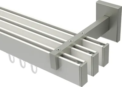 Produktbild von Interdeco Innenlaufstange / Gardinenstange mit Innenlauf Weiß / Edelstahl-Optik, Typ Smartline Paxo (Kappe), 14x35 mm 3-läufig, 320 cm