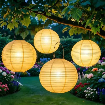 Productafbeelding van Lampions op zonne-energie, weerbestendig, outdoor, 2 stuks, sfeervolle tuindecoratie
