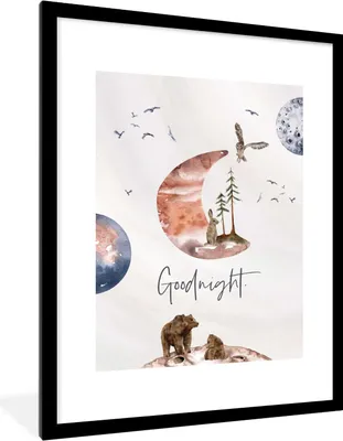 Produktbild von MuchoWow® Gerahmtes Poster Zitate - Gute Nacht - Sprichwörter - Kinder - Jungen - Mädchen - Kind 60x80 cm - Poster mit Schwarzem Bilderrahmen Wandposter Rahmen Foto Bilder - Wohnzimmer - Dekorationen - Prämie