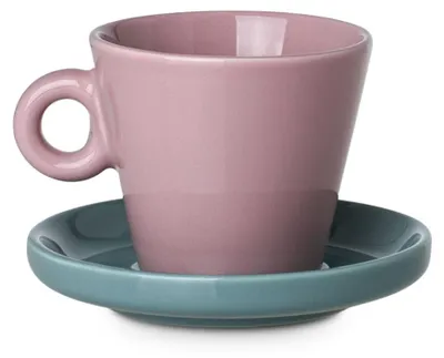 Produktbild von Estia Espressotasse Kaffeetasse Tasse 100 ml rosa türkis mit Untertasse aus Porzellan