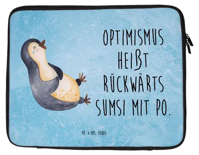 Produktbild von Mr. & Mrs. Panda Laptophülle Pinguin Lachen 20 x 28 cm - Eisblau - Geschenk, Tasche Laptop, Optimismus, Laptoptasche, Hülle, Haha, Case, Freude, Funny, Lol