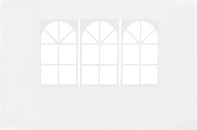 Three white arched windows with grid panes are shown against a white background.