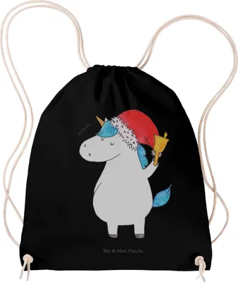 Produktbild von Mr. & Mrs. Panda Turnbeutel Einhorn Weihnachtsmann - Schwarz - Geschenk, Weihnachten, Einhörner, Sportbeutel, Kleiner Rucksack, wander, Jutebeutel, Stoffbeutel, Nikolaus