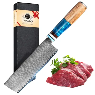 Immagine prodotto di Coltelli da cucina, lama in acciaio damasco, manico ergonomico, coltello Nakiri
