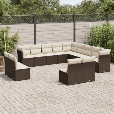 Produktbild von Design 13-tlg. Garten-Sofagarnitur mit Kissen Braun Poly Rattan, Gartenmöbel-Sets 2024 Neu
