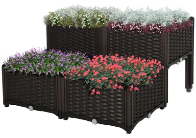 Produktbild von Outsunny Hochbeet, Pflanzkasten mit Abflusslöchern, Blumenkasten im Rattan-Look