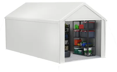 Productafbeelding van NAIZY 3MX6M Wit/Grijs, transportabel voertuigtent met verzinkte stalen buizen, PE-doek, inclusief grondpennen, geschikt voor auto's, motorfietsen en seizoensgebruik