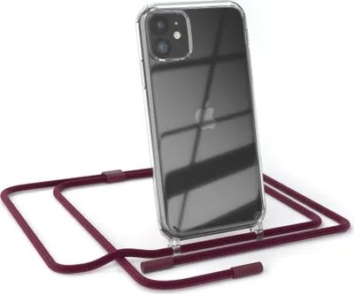 Produktbild von EAZY CASE Handykette für Apple iPhone 11, Clear Case aus Silikon, mit Umhängeband, abnehmbare Endstücke, Handyband in Rot